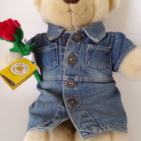 Build a Bear Workshop Bear with Jean Dress Roses and Bows  3041 - Picture 3 of 10